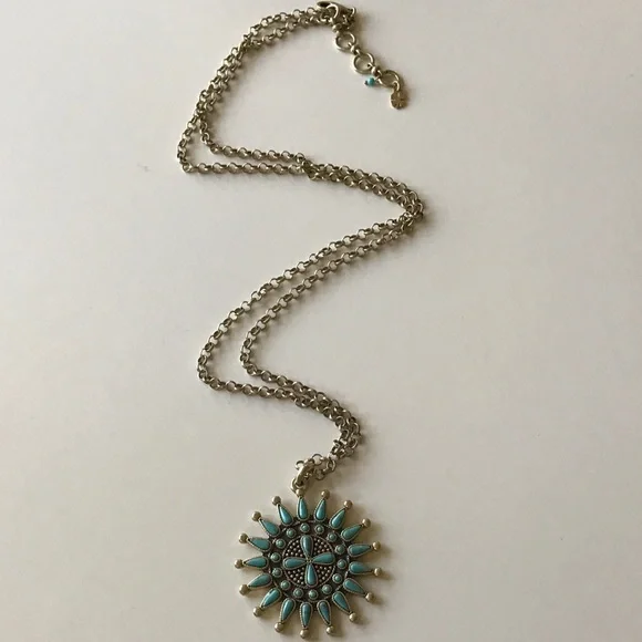 Lucky Brand Dyed Turquoise Stone Needlepoint Sunburst Pendant Necklace 32"  $49 - Picture 2 of 5